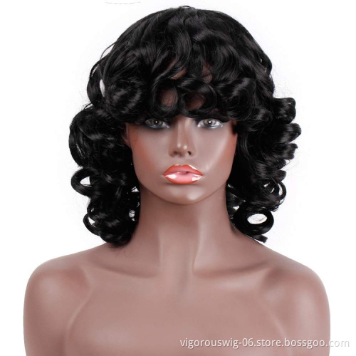 Vigorous Cheap Price Shoulder Length Mixed Brown Bob High Temperature Fiber Super Wave For Black Women Synthetic Hair Wigs